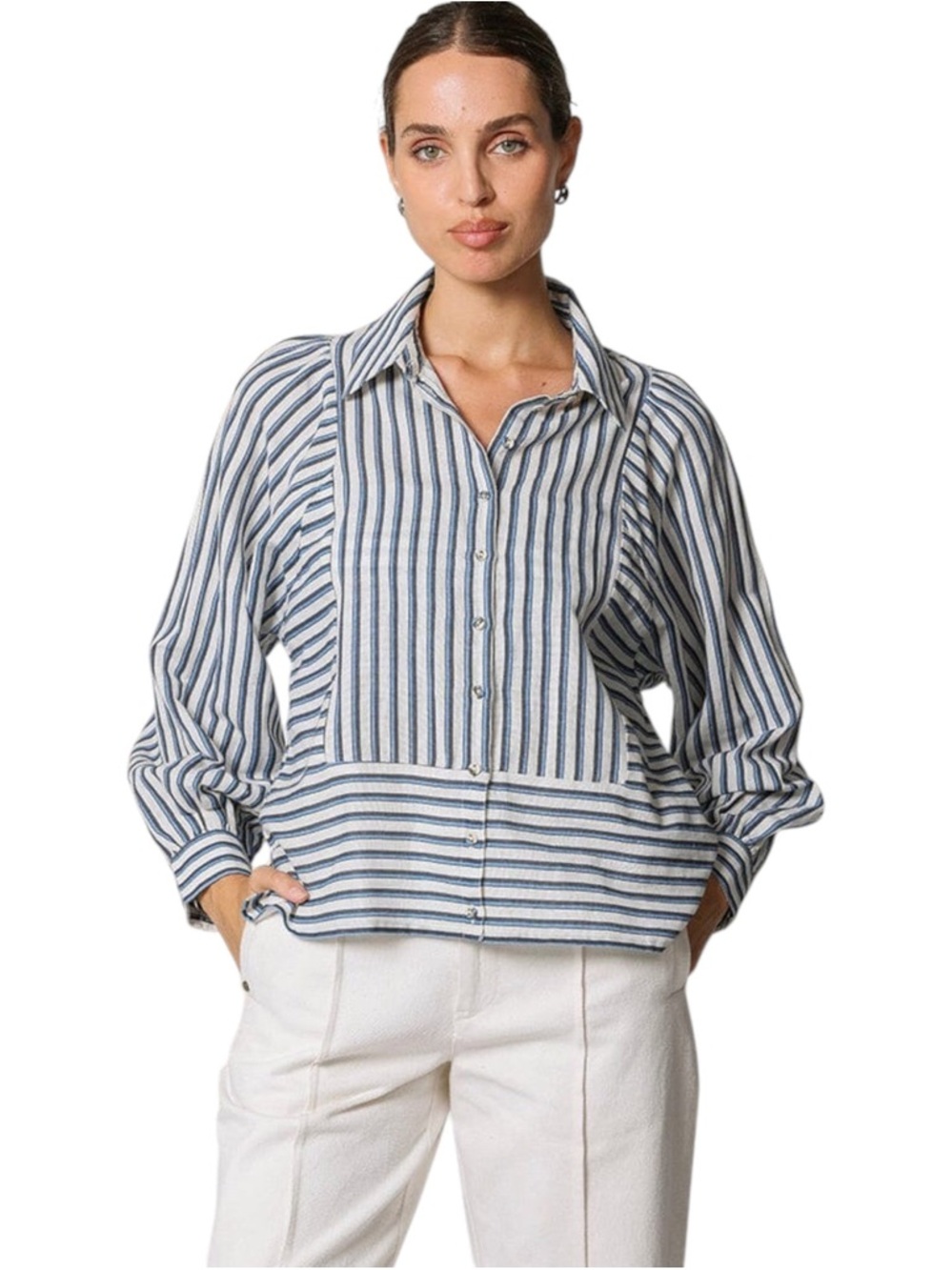 NWT | Cleobella Isadora Blue Striped Button Up Blouse (Size S)